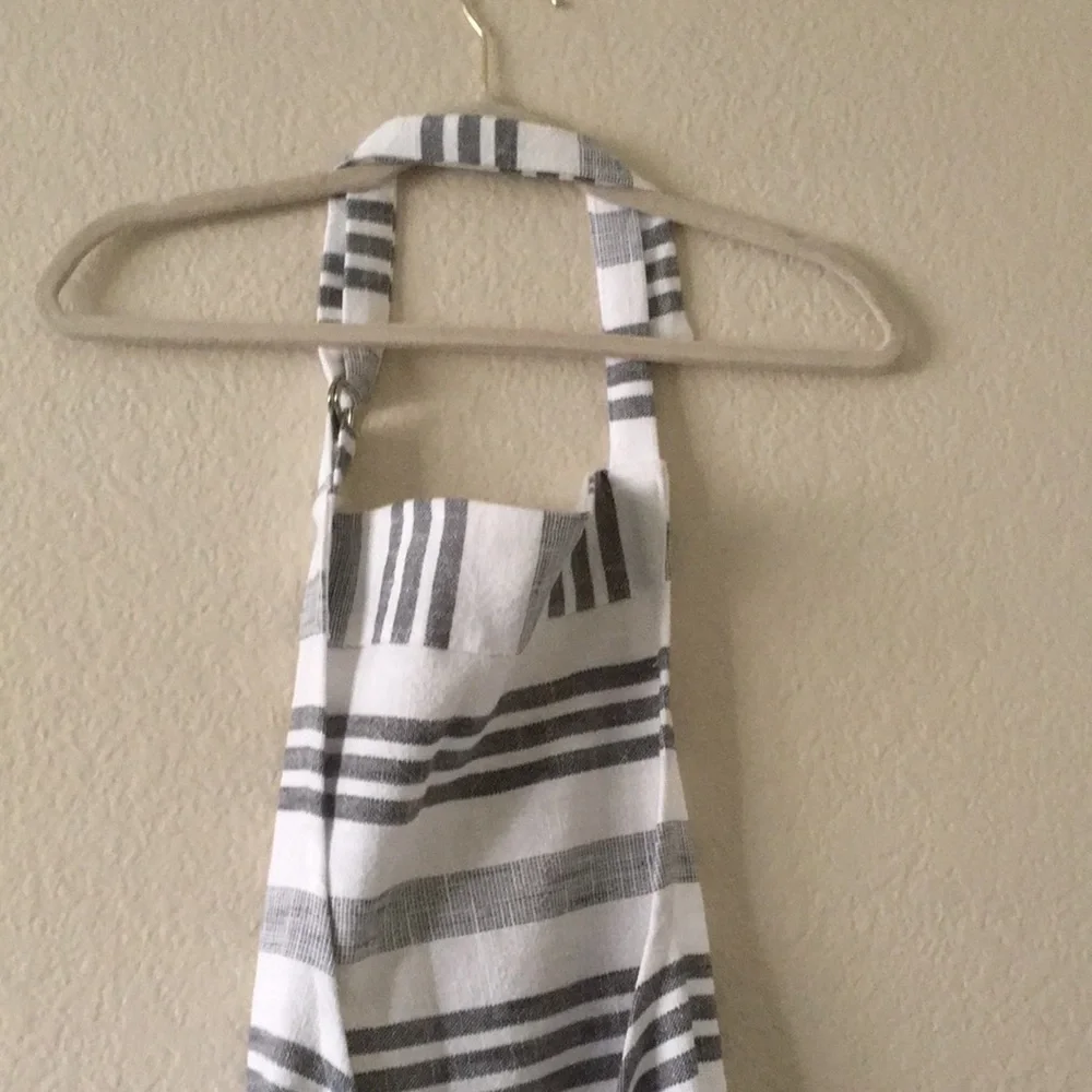 World Market Apron India 100% Cotton Farmhouse White Blue Stripe 29
